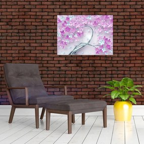 Tablouri cu flori pe trunchi argintiu - abstract (70x50 cm)