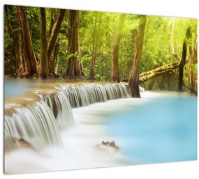 Tablou pe sticlă cu cascada Huai Mae Kamin în pădure (70x50 cm)