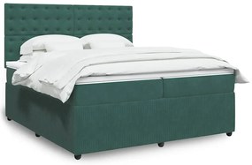 vidaXL Pat box spring cu saltea, verde închis, 200x200 cm, catifea