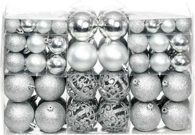 vidaXL Set globuri de Crăciun 100 de piese, 3/4/6 cm, argintiu