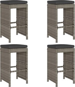 vidaXL Scaune de bar pentru grădină cu perne 4 buc. gri, poliratan