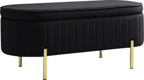 HOMCOM Bancă de Depozitare Ovală 72L cu Capac Rabatabil, din Catifea și Lemn, 108 x 44 x 43,5 cm, Negru | Aosom Romania