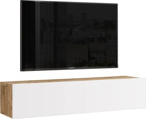 Comoda TV suspendata Serita, culoare alb-sonoma, 140 x 31.6 x 29.6 cm