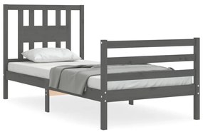 3194563 vidaXL Cadru de pat cu tăblie, gri, 100x200 cm, lemn masiv