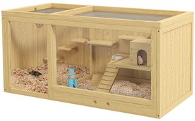 PawHut Cușcă pentru animale mici, Molid, inclusiv accesorii și bol pentru apă, 100 x 50 x 50 cm, Natur | Aosom Romania