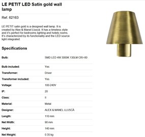 Aplica LED stil modern minimalist LE PETIT LED Satin gold 62163