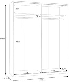 Dulap pentru haine KARO 170 x 210 cm, alb/stejar Artisan