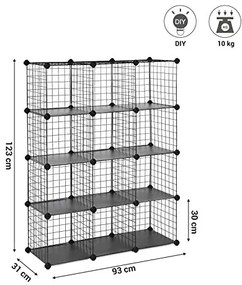 Organizator polivalent cu 12 cuburi, metal, negru, Songmics