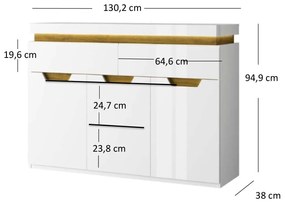 Comodă Tiera (alb lucios + Stejar navarre). 1053345