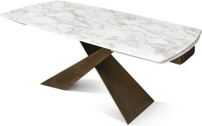 MIRABELLE -MASA BLAT ROTUNJIT CERAMICA ALB  EXTENSIBILA -PICIOR METALIC BRONZ 180 cm/ 90 cm