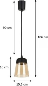Brilagi - Pendul LED pe cablu R GLASS 1xE27/60W/230V Ø 15,5cm negru/bej fumuriu