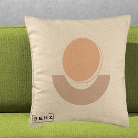 Perna Decorativa Geometric Boho Luna si Disc, 40x40 cm, Bej, Husa Detasabila, Perna Inclusa, BEKZ®