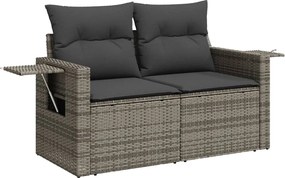 vidaXL Canapea de grădină cu perne, 2 locuri, gri, poliratan
