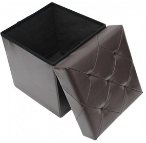 Taburet cu cutie de depozitare HouseXL™ 10100, Dimensiuni 38X38X38cm, Max 150 kg, Capac moale din piele ecologica, Maron