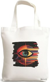 Sacosa de Panza pentru Cumparaturi, Geanta Tote, model Celestial Eye 20, 38x34.5 cm, Alba, BEKZ®