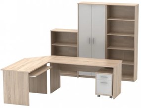 Set mobilier de birou complet ,stejar sonoma alb , dulapuri,  birou pe colt, rollbox, Bortis