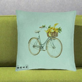 Perna Decorativa Bicicleta cu Cos de Lamai Mediteranean, 40x40 cm, Verde Menta, Husa Detasabila, Perna Inclusa, BEKZ®