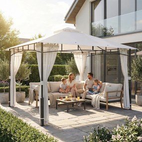 Outsunny Pavilion, 3x3,6 m rezistent la apă Stabil pavilion de grădină cu plasă anti-țânțari, acoperiș dublu, pentru grădină, terasă, Negru | Aosom Romania