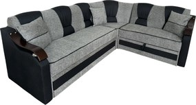 Coltar VALAHIA extensibil, lada de depozitare, stofa gri + negru, 270x220x90 Gri + Negru