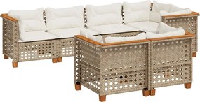 vidaXL Set canapele de grădină, 7 piese, cu perne, bej, poliratan