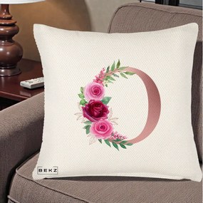 Cadou Personalizat - Perna Personalizata Monograma Rose Gold Litera O, 40x40 cm, Crem Reliefat, Husa Detasabila, Perna Inclusa, BEKZ®