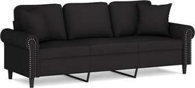 vidaXL Canapea cu 3 locuri cu pernuțe, negru, 180 cm, catifea