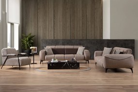 Set canapea extensibila, canapea fixa valentino - bej capuccino(beige capuccino) + fotoliu bej deschis cu forme romboidale pe tapiterie