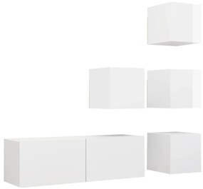 Set de dulapuri TV, 5 piese, alb extralucios, PAL 1, Alb foarte lucios, 100 x 30 x 30 cm