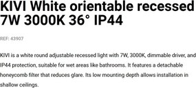 Spot LED incastrat directionabil IP44 KIVI alb 7W 3000K