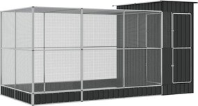 vidaXL Volieră cu extensie argintie 416x203x216 cm oțel