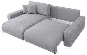 Colțar gri deschis extensibil cu tapițerie din catifea reiată (cu colț variabil) Sara – Ropez