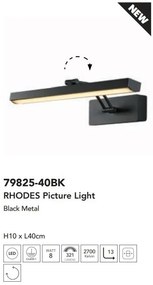 Aplica de perete LED pentru oglinda sau tablou Rhodes negru, L-40cm