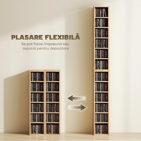 HOMCOM Set de 2 Mobili Suport CD cu Polițe Reglabile, Raft pentru 204 CD-uri Compact, Mobilier cu 12 Compartimente, pentru Living, Dormitor, Birou, 21x22,5x88,5cm, Culoare Lemn | Aosom Romania