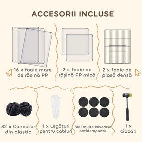 PawHut Țarc Modular pentru Animale de Talie Mică cu 20 de Panouri, 2 Uși și Accesorii, 175x70x45 cm, Negru | Aosom Romania