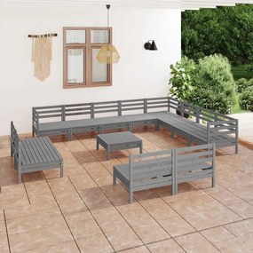 3083171 vidaXL Set mobilier de grădină, 13 piese, gri, lemn masiv de pin