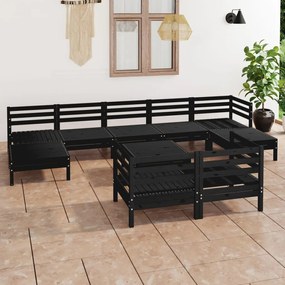 3083383 vidaXL Set mobilier de grădină, 10 piese, negru, lemn masiv de pin