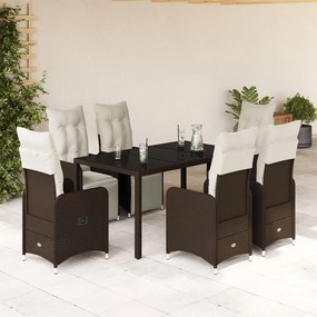 3277190 vidaXL Set bistro de grădină cu perne, 7 piese, maro, poliratan