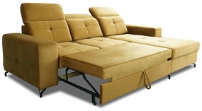 Canapea de colț cu funcție de dormit Belavio Mini Dreapta - muștar catifea hidrofob