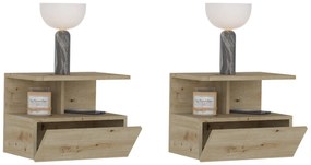 Set 2 Noptiere suspendate Kabi, 1 Usa, Stejar Artisan, 45 x 30 x 34 cm