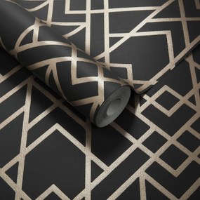 Tapet Metro, Jet Black and Gold Luxury Geometric, 1838 Wallcoverings, 5.3mp / rola