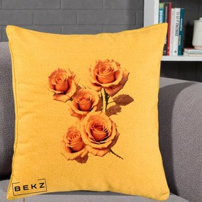 Perna Decorativa Trandafiri Roz Pastel Acuarela, 40x40 cm, Galben, Husa Detasabila, Perna Inclusa, BEKZ®