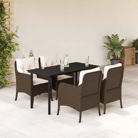 vidaXL Set mobilier de grădină, 5 piese, cu perne, maro, poliratan