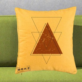Perna Decorativa Geometric Triunghiuri Sacred, 40x40 cm, Galben, Husa Detasabila, Perna Inclusa, BEKZ®