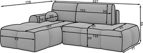Colțar Vittario extensibil, 227x170x95 cm, orientare stânga – Modullo 03