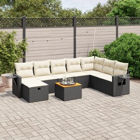 3264983 vidaXL Set mobilier de grădină cu perne, 9 piese, negru, poliratan