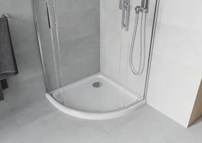 Mexen Rio cabina de duș semirotundă 90 x 90 cm, transparentă, cromată + cădiță Flat, albă - 863-090-090-01-00-4110