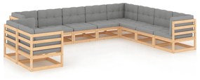 3076974 vidaXL Set mobilier grădină cu perne, 10 piese, lemn masiv de pin