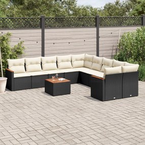 3226357 vidaXL Set canapele de grădină cu perne, 11 piese, negru, poliratan