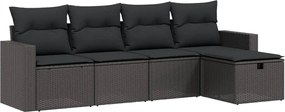 vidaXL Set mobilier de grădină cu perne, 5 piese, negru, poliratan