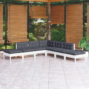 3096323 vidaXL Set mobilier de grădină cu perne, 7 piese, alb, lemn masiv pin
